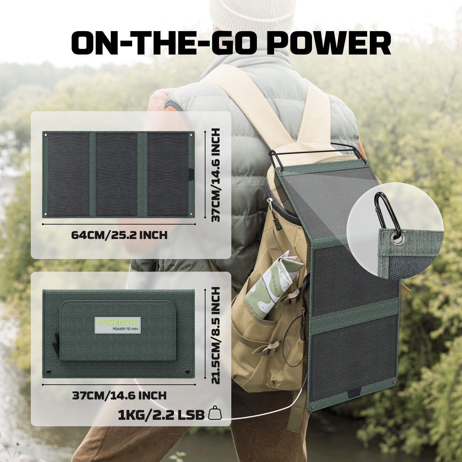 Powerwin Portable Solar panel 33W for outdoor hiking & cycling