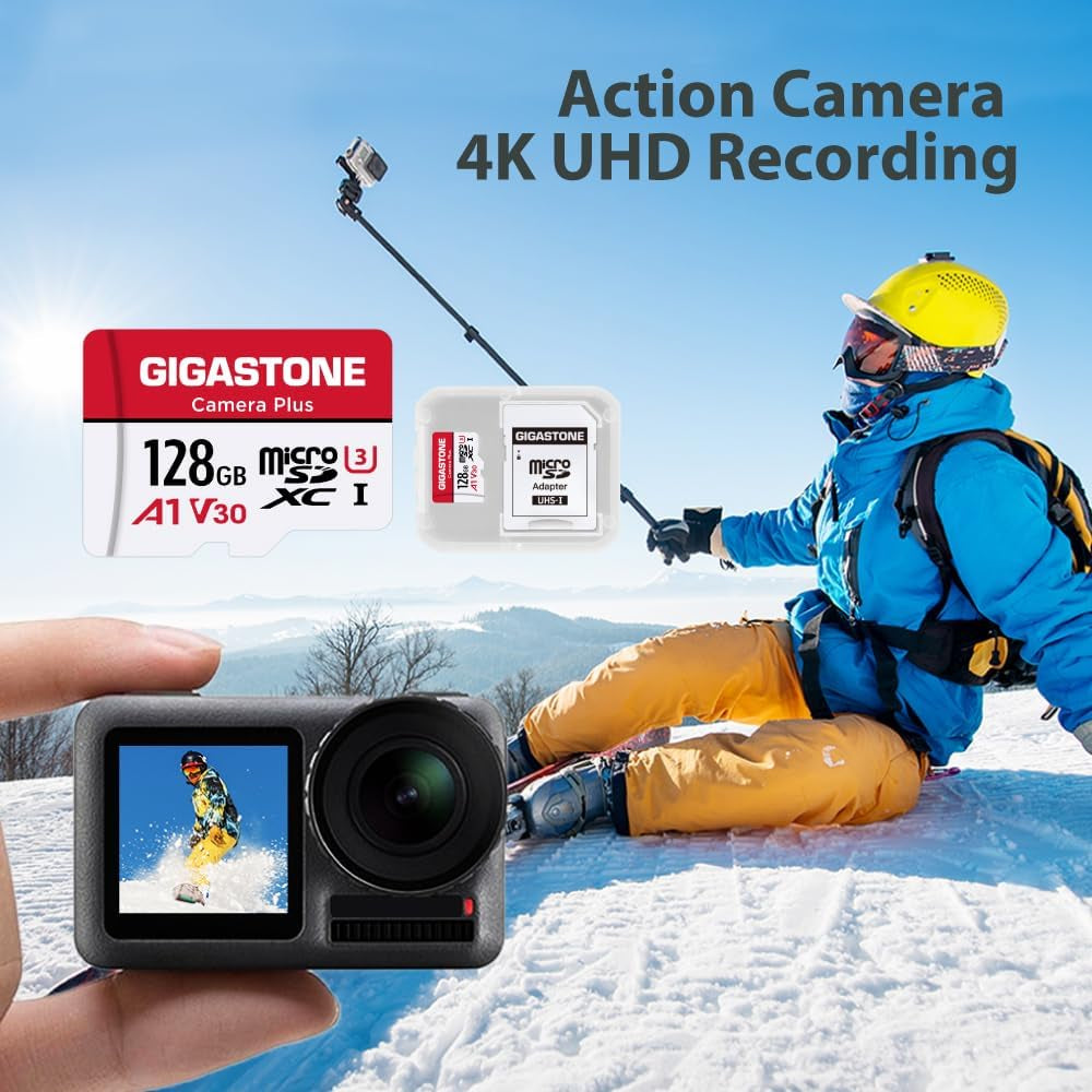 128GB Micro SD Card 2-Pack, Camera Plus, Compatible with Gopro, Security Camera, Dash Cam, Speed up to 100Mb/S, 4K Video Recording, Micro SDXC UHS-I A1 V30 U3 Class 10