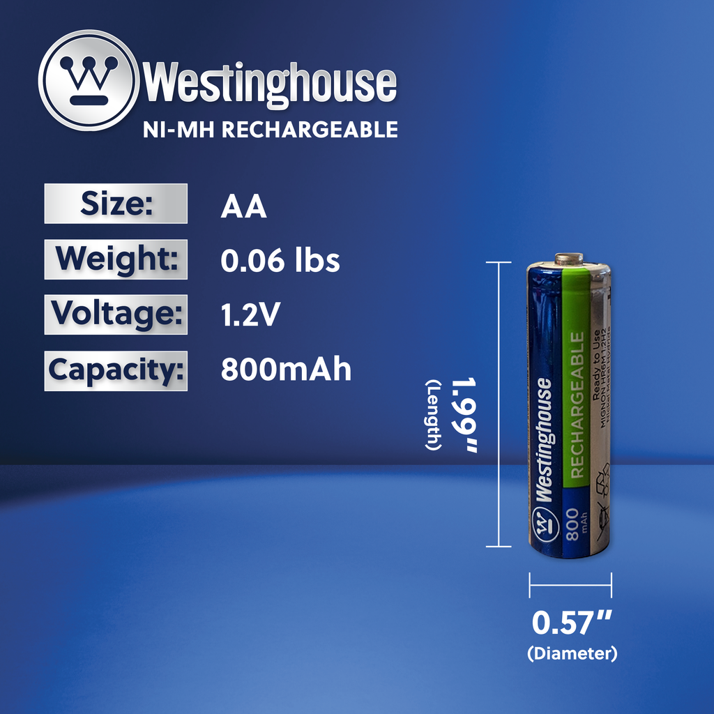 Westinghouse AA 1.2V Ni-Mh 800mAH Rechargeable Batteries Box 8Pk