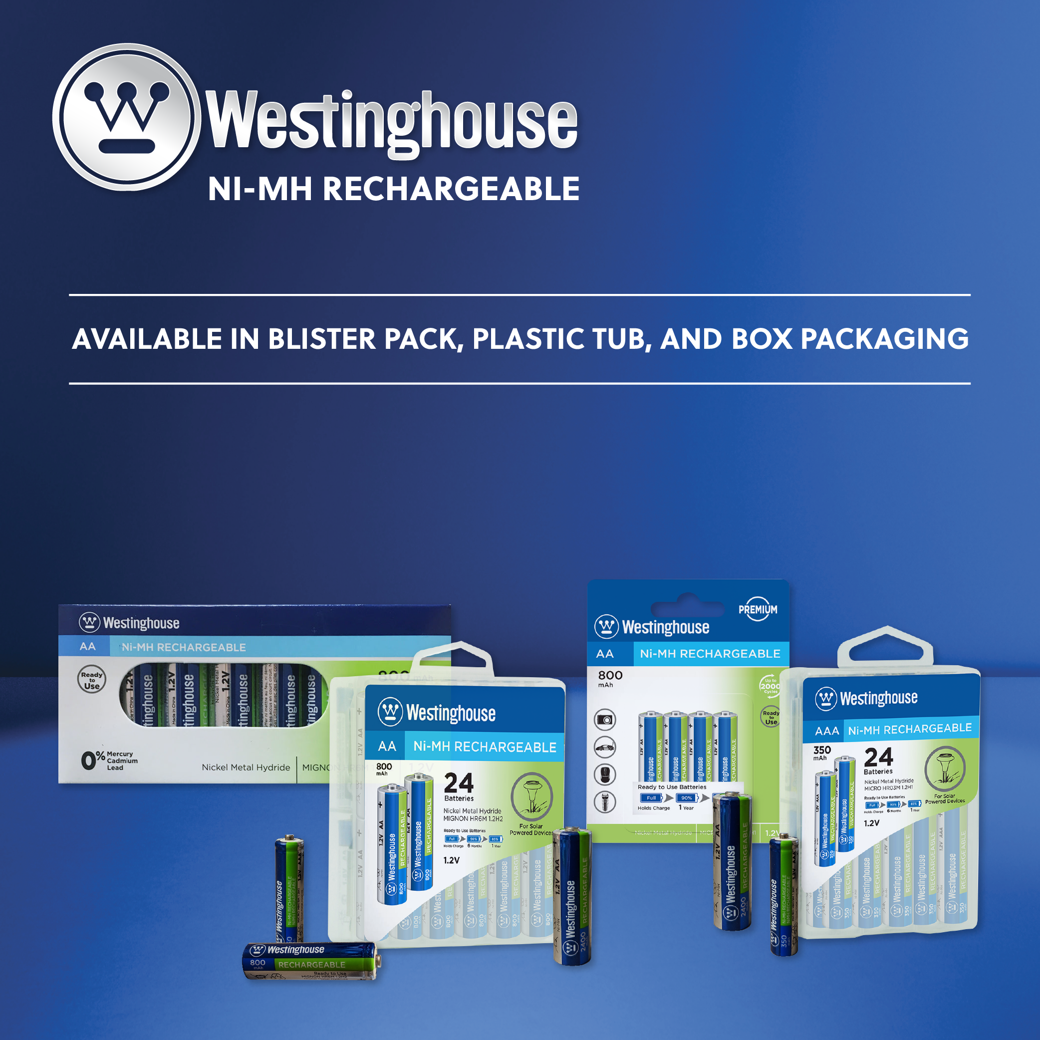 Westinghouse AA 1.2V Ni-Mh 800mAH Rechargeable Batteries Box 8Pk
